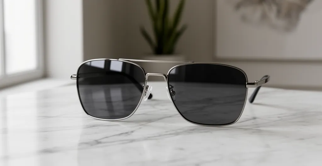 Gros plan sur des verres de lunettes de soleil avec reflets lumineux